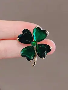 Four-leaf Clover Design Brooch Pin, Artificial Gemstone Decor Clothes Brooch, Fashion Accessories Jewelry for Women & Girls, Trendy All-match & Exquisite Brooch for Birthday Gift