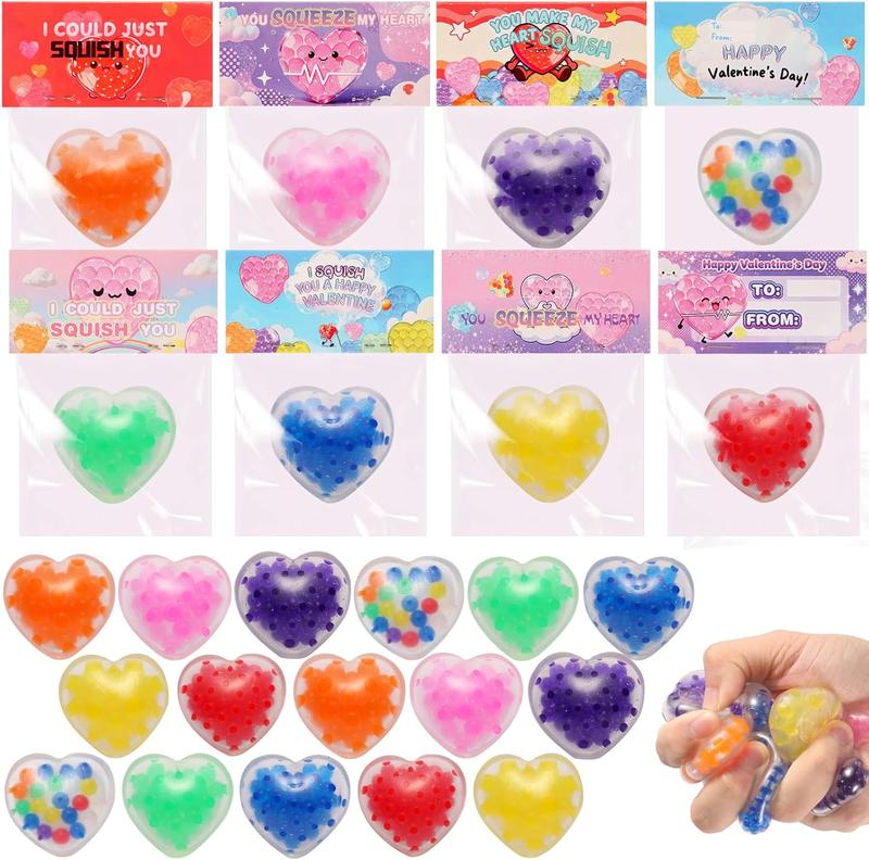 24-Pack Valentine’s Day Cards with Heart Stress Balls, Stress Relief Squishy Fidget Toys, Classroom Exchange Prizes & Party Favors