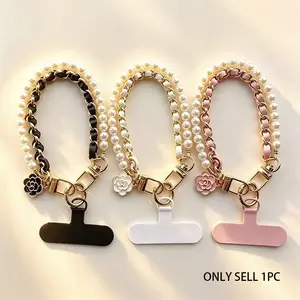 1pc Pearl Chain Bracelet, Dual Strand Beaded Phone Strap, Wrist Pad Clip, Handheld Mobile Holder, Gift for Women