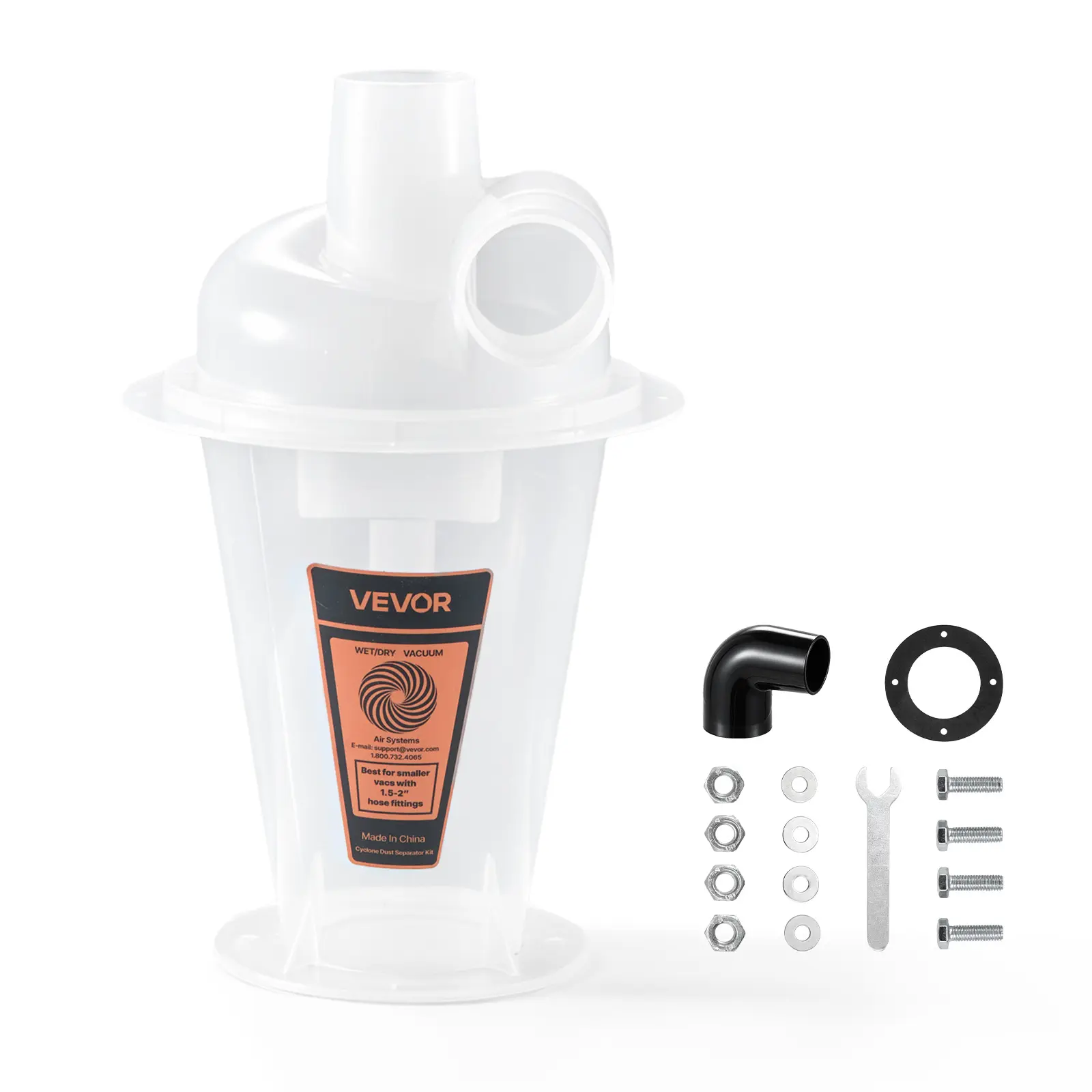 VEVOR Cyclone Dust Separator Kit, 2 inch O.D. Dust Collector Translucent PP, Great for Woodworking and Shop Wet/Dry Vacuums, Fits Various Buckets (Exclude), with Elbow Adapter, Hardware, Sealing Pad