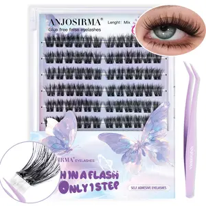 ANJOSIRMA No Glue Lash Kit Jelly-Coated Base Self Adhesive Individual Eyelashes Easy Makeup Application with Tweezers 80/100/160 Pcs for Salon-Like Results - Cosmetic