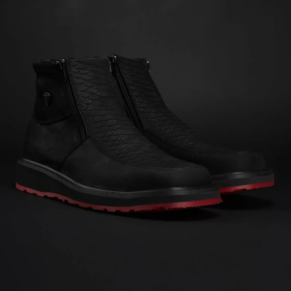 Men's Black Print Red Bottom Double Zipper Shoe