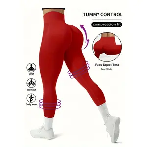 Solid Color Seamless Yoga Leggings, High Waist Fitness Running Workout Sports Pants, Women's Activewear Wide Waistband