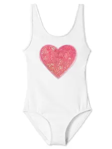 white bathing suit with sequin heart