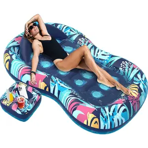 Inflatable Tanning Pool Lounger Float 5 in 1 Sun Tan Tub Sunbathing Pool Lounge Raft Water Filled Bed Mat Pad for Adult Blow Up
