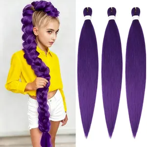 24/26/28/30 inch Long Purple Braiding Hair Rumi Hair Pre Stretched Synthetic Braiding hair Extensions for Braids, Purple Hair Extensions for Stage Party Halloween Costume Cosplay