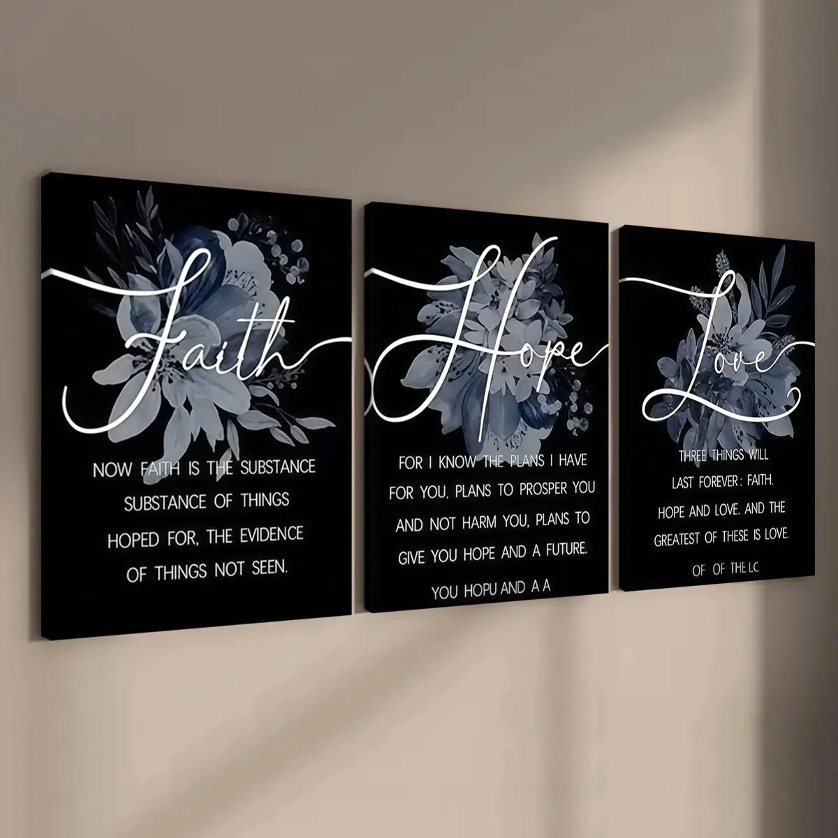3 Count Wooden frame canvas, Faith Hope Love faith theme triple decorative poster, perfect living room and bedroom decoration, fashionable family poster, modern religious wall art, Modern Home Decor, Decorative Artwork, Decoration Items