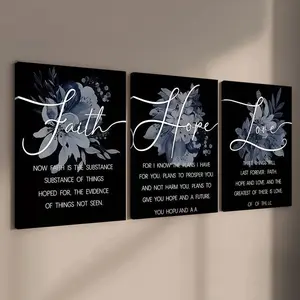 3 Count Wooden frame canvas, Faith Hope Love faith theme triple decorative poster, perfect living room and bedroom decoration, fashionable family poster, modern wall art, Modern Home Decor