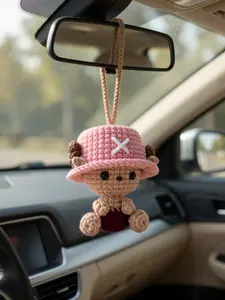Crochet Car Hanging Reindeer Charm, Anime Inspired Pirate Reindeer Amigurumi Plush, Kawaii Rearview Mirror Ornament, Cute Car Decor