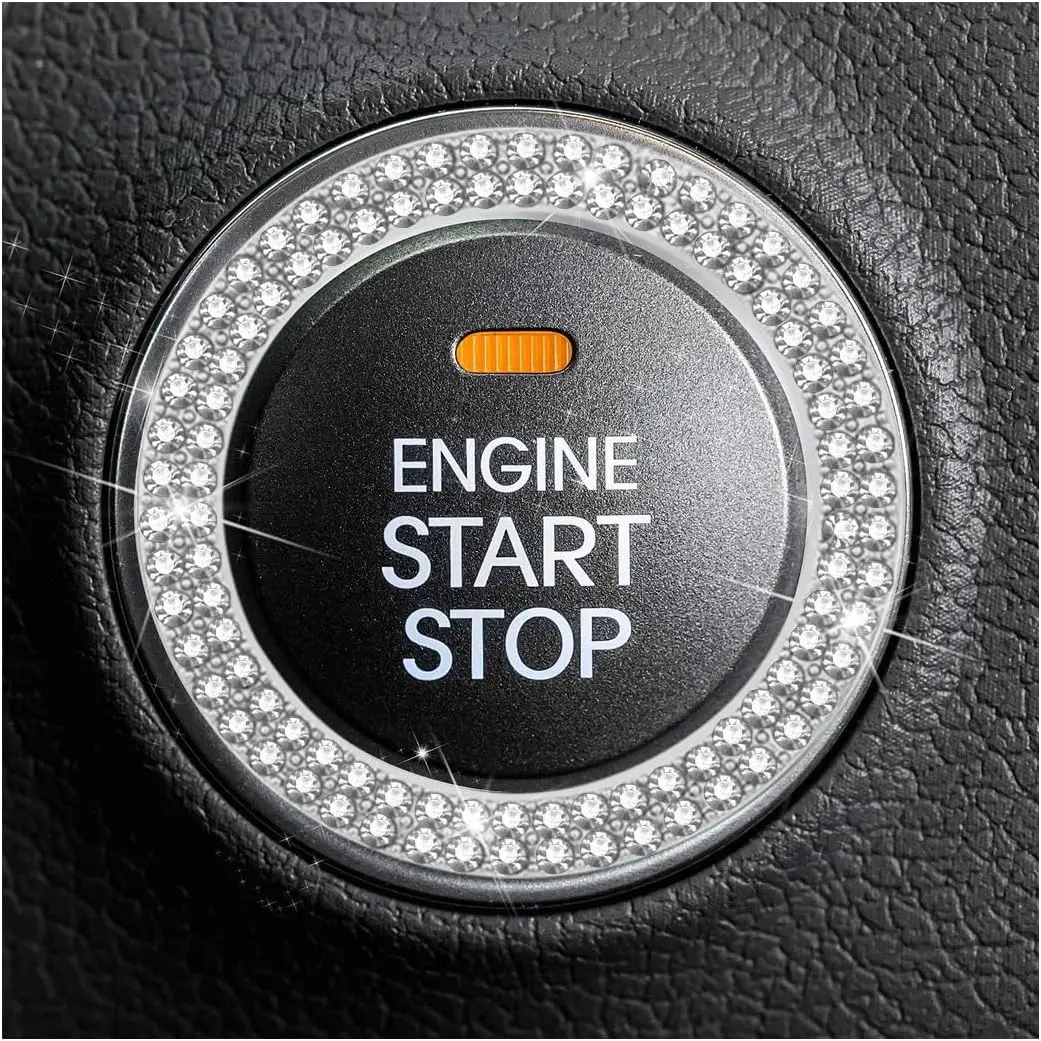 Bling  Rhinestone Engine Start Ring , 2 Pack  Push Start Button Cover/Sticker, Key  Knob Bling Ring, Sparkling  Interior Accessories for Women (Double )