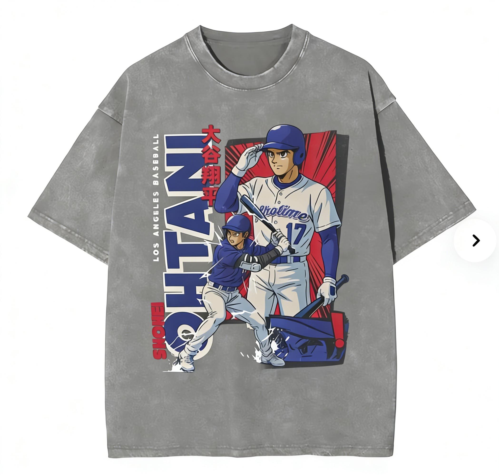 Ohtani Dodgers Anime Style Men's T Shirts Washed Funny Tee Shirt Short Sleeve O Neck T-Shirts 100% Cotton Plus Size Clothes