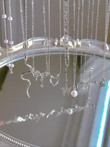 9PC Women's Y2K Style Elegant Necklace Set, Butterfly Heart Cross Snake Design, Zinc Alloy Material, All-Season Jewelry Gift