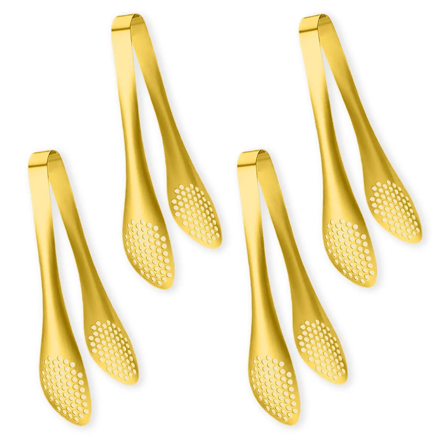 4 PCS Gold Serving Tongs – 9 Inch Stainless Steel Kitchen Tongs with Ergonomic Grip for Salad, Buffet, Appetizer & Party Food – Elegant Catering Utensils