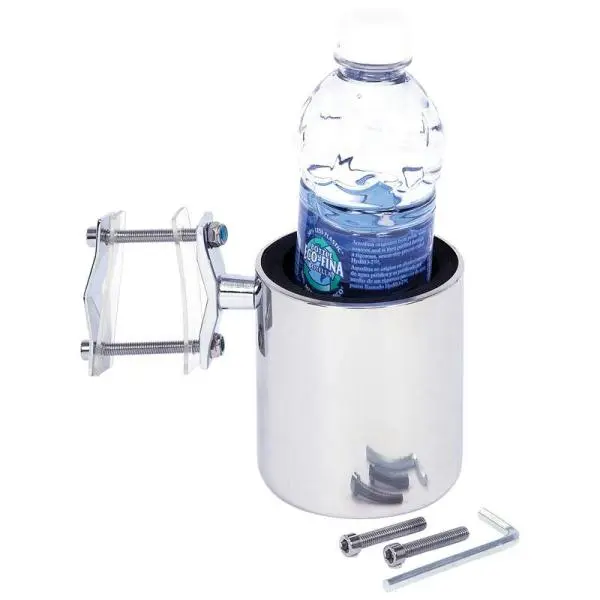 212 MAIN Universal Chrome-Plated Stainless Steel Motorcycle Cup Holder - 3.5" Diameter, Drainage Hole, Tube-Compatible Bike Drink Storage Accessory