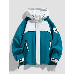 Trendy Softshell Jacket Spring And Autumn Men'S Hooded Outdoor Colorblock Coat