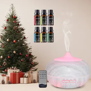 7 Color LED  Remote Control Wood Grain Essential Oil Diffuser (550ml)  Ultrasonic Humidifier with 6  Essential Oils air  purifier essential oil aroma diffuser d is ff user aroma diffuser humidifier aromatherapy oil Color-Changing wood grain design