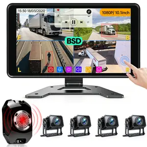 ConewVehicle 4K Truck Backup Camera System 10.1" Quad Split Touchscreen Monitor 4 1080P Rear Side View AHD Cameras MP5 Player BSD System DVR Recorder IP69 Waterproof Night Vision for RV/Truck/Bus/Trailer/Camper/Van