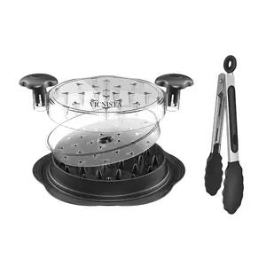 Chicken Shredder Tool Twist, Manual Meat Tenderizer, Grinder & Chopper, BPA-Free, Dishwasher Safe, Removable Plate & Tong Included, Anti-Slip Base, Ideal Kitchen Gadget for Chicken, Pork, Beef (Black)