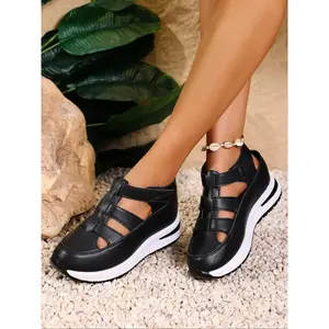 Women’s fashionable hollow-out platform sandals, casual comfortable velcro sandals for summer, breathable Roman sandals for daily wear
