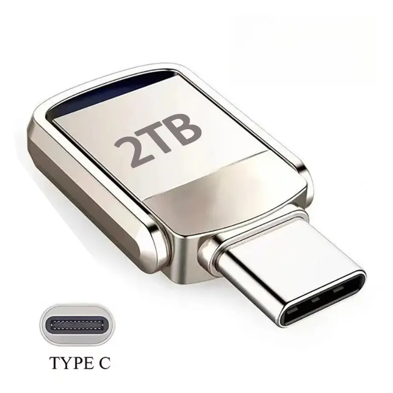 Shockproof Waterproof Metal Portable USB 3.2 Type-C SSD (2TB, 1TB Option) - USB C Memory Stick for PC/Phone Data Transfer, High-Speed Storage with Win10, Win8, XP, Vista Compatibility, More Than 10 Years Service Life, 69*19*5.5Mm, Computer