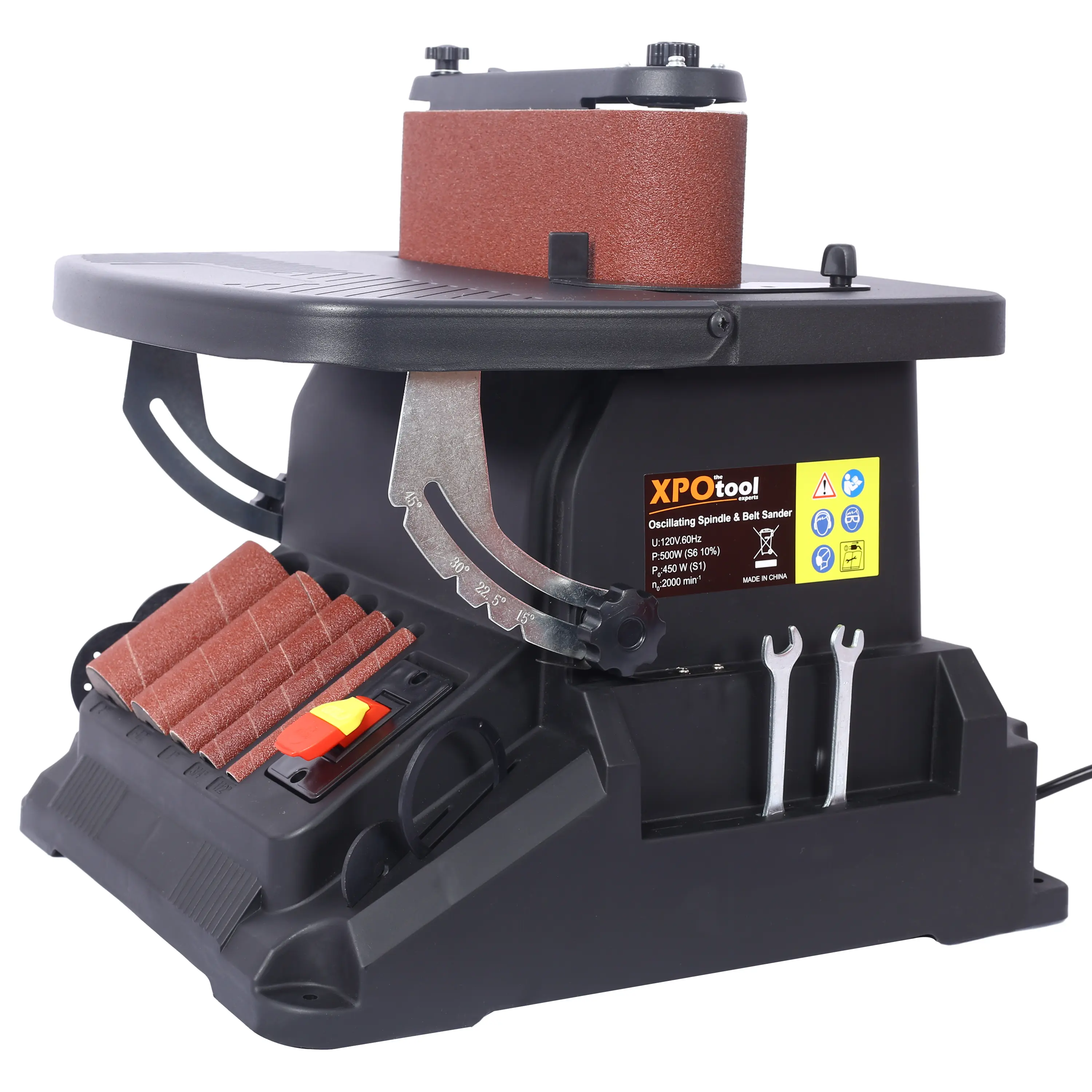 2-in-1 Vertical Oscillating Spindle Sander & Belt Sander Woodworking Tool, 115V Power Tool with Dual-Action Polisher, 1575 ft per Minute Speed, 5 Sanding Sleeves, 1-17/32" Dust Port
