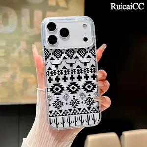 Western Style Aztec Tribe Pattern Magnetic Phone Case for iPhone 15 Plus 17 16 Pro Max Air 14 13 12 11 Transparent Shockproof Soft Premium Stylish Durable Protection Case