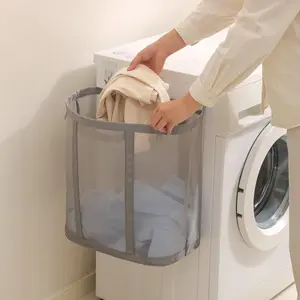 Large Capacity Laundry Basket with Handle, Foldable Mesh Breathable Dirty Clothes Basket, Home Bedroom Bathroom Dormitory Storage Basket, Laundry Hamper