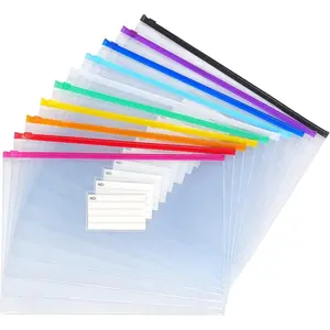 10 Pack Plastic Poly Zip Envelope Zipper File Folders, A4 & Letter Size, 10 Colors for School Office Supplies, 13x9.25 Inch