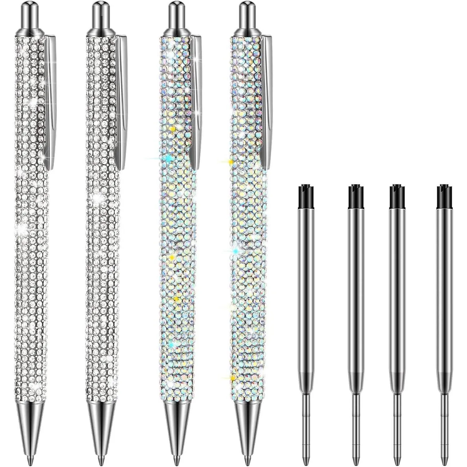 4 count Bling Rhinestone Sparkly Pen for Women   Glitter Metal Ballpoint Ink Pen with 4 count 1.0mm Refills Desk Accessory for Girl Students (, AB )