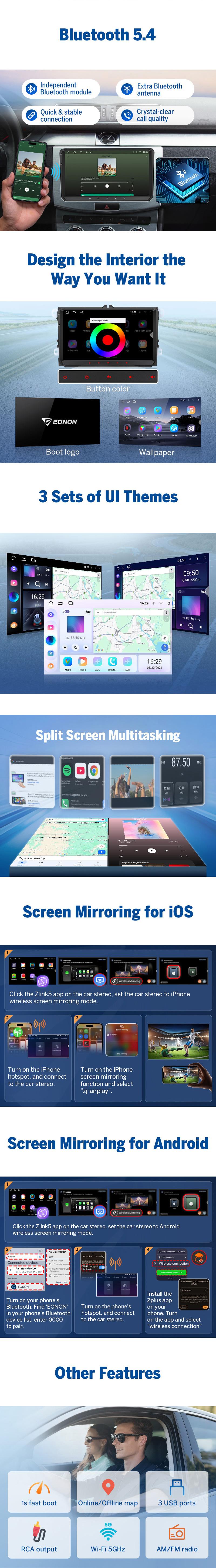 EONON Car Stereo for VW SEAT Skoda, Golf, Jetta, Polo, Passat, Scirocco, Tiguan, T5, Touran, Sharan, EOS, Fabia, Praktik, Wireless CarPlay & Android Auto Car Radio Touch Screen, 10.1" Android 14 Car head unit, AM/FM, SWC, BT - VWX7A / VWX6S