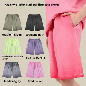 3PCS Gradual Change Washed Shorts Male Retro Old Gradual Change Five-point Pants Sports Fitness Pants