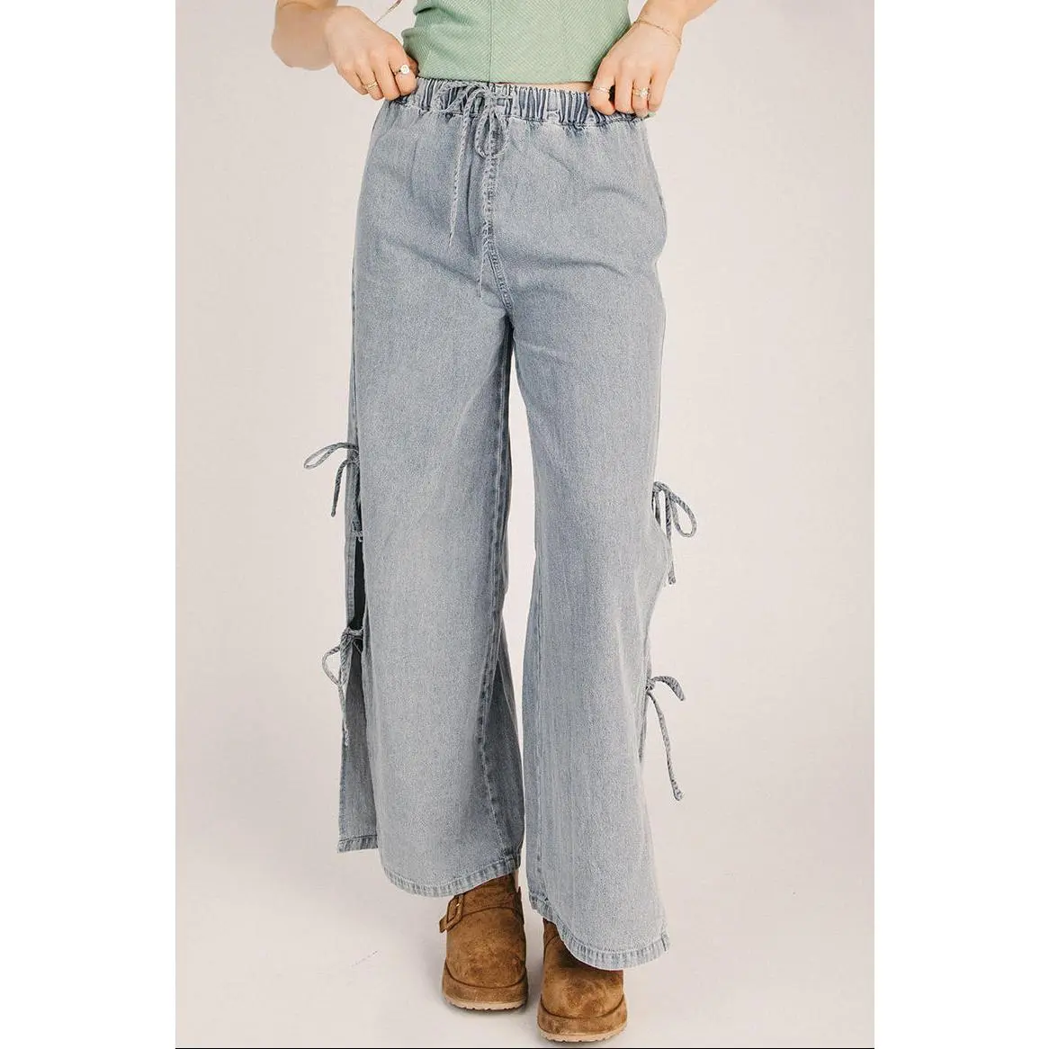 The Koslow Side Tie Detail Pant in Denim