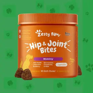 Zesty Paws Hip & Joint Mobility Bites for Dogs Natural Joint Health Supplements with OptiMSM Glucosamine & Chondroitin Sulfate 90 Soft Chews