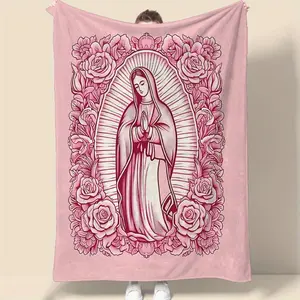 Cozy Pink Virgin Mary Blanket | Super Soft, Floral Design | Perfect Gift for Mom & Grandma | Ideal for Sofa, Bed, Travel & Living Room | Plush & Multifunctional  Skin-friendly, soft, lightweight, and breathable.