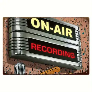 Vintage On Air Recording Metal Sign 8x12 Inch Iron Wall Hanging Decor, Multipurpose Use, Easy Mounting, No Electricity Needed - Signage