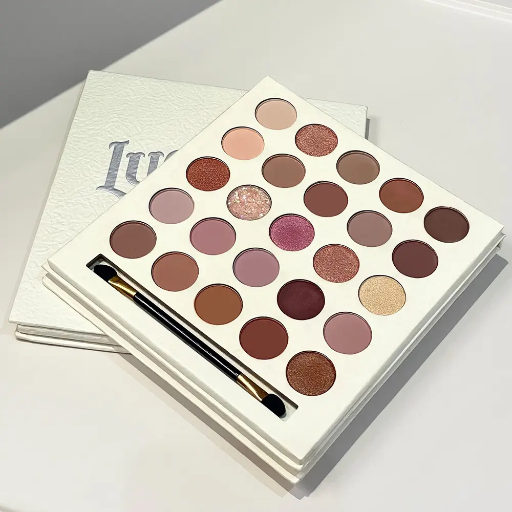luckyMe 25-Color Eyeshadow Palette - Matte & Shimmer Nude Neutrals, Assorted Colors, Natural, No Fallout, Long Lasting, Dual-Ended Brush Included, Beginner-Friendly Affordable Cosmetic, Ideal for Halloween & Everyday Use, Eyeshadow Palettes, Natural Eyesh