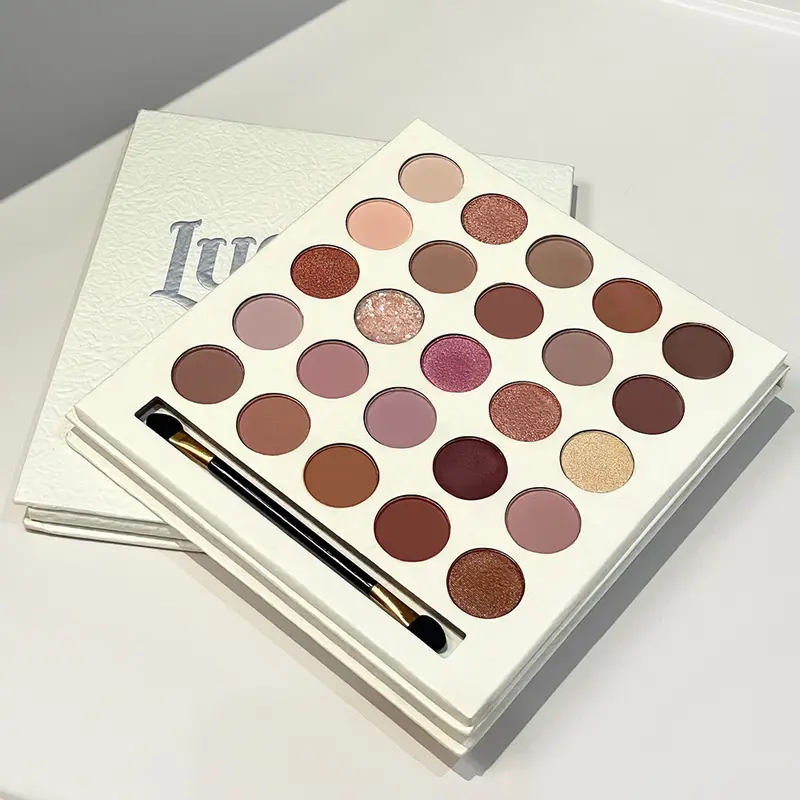 luckyMe 25-Color Eyeshadow Palette with Brush, Cosmetic Matte+Shimmer Nude Neutrals, Long-Lasting Alcohol-Free No Fallout, Beginner-Friendly for Adults, Halloween Makeup Easy Glam Looks