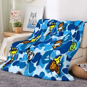 Cartoon Camo Flannel Blanket, Playful Patterned Soft Throw Blanket for Home Decoration, Warm & Cozy for Camping, Travel, Office Nap, Unique Giraffe, Panda, Elephant Designs