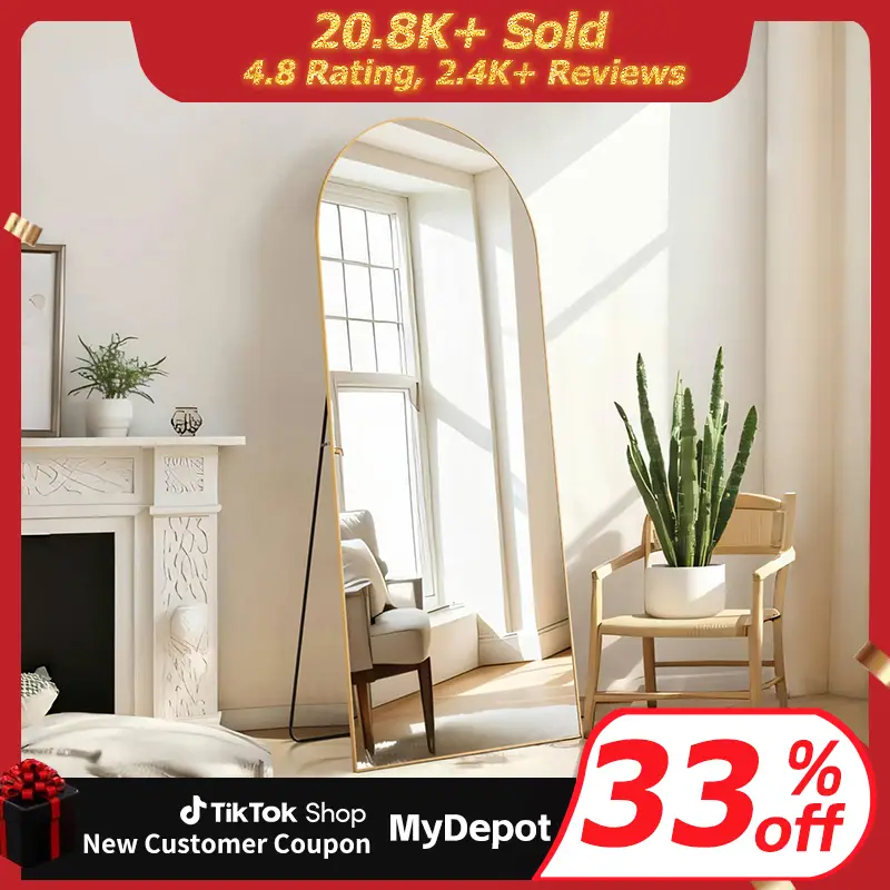 [Summer Deal] Full Length Mirror Body Mirror Floor Standing Mirror Hanging or Leaning Against Wall, Aluminum Alloy Thin Frame Decor