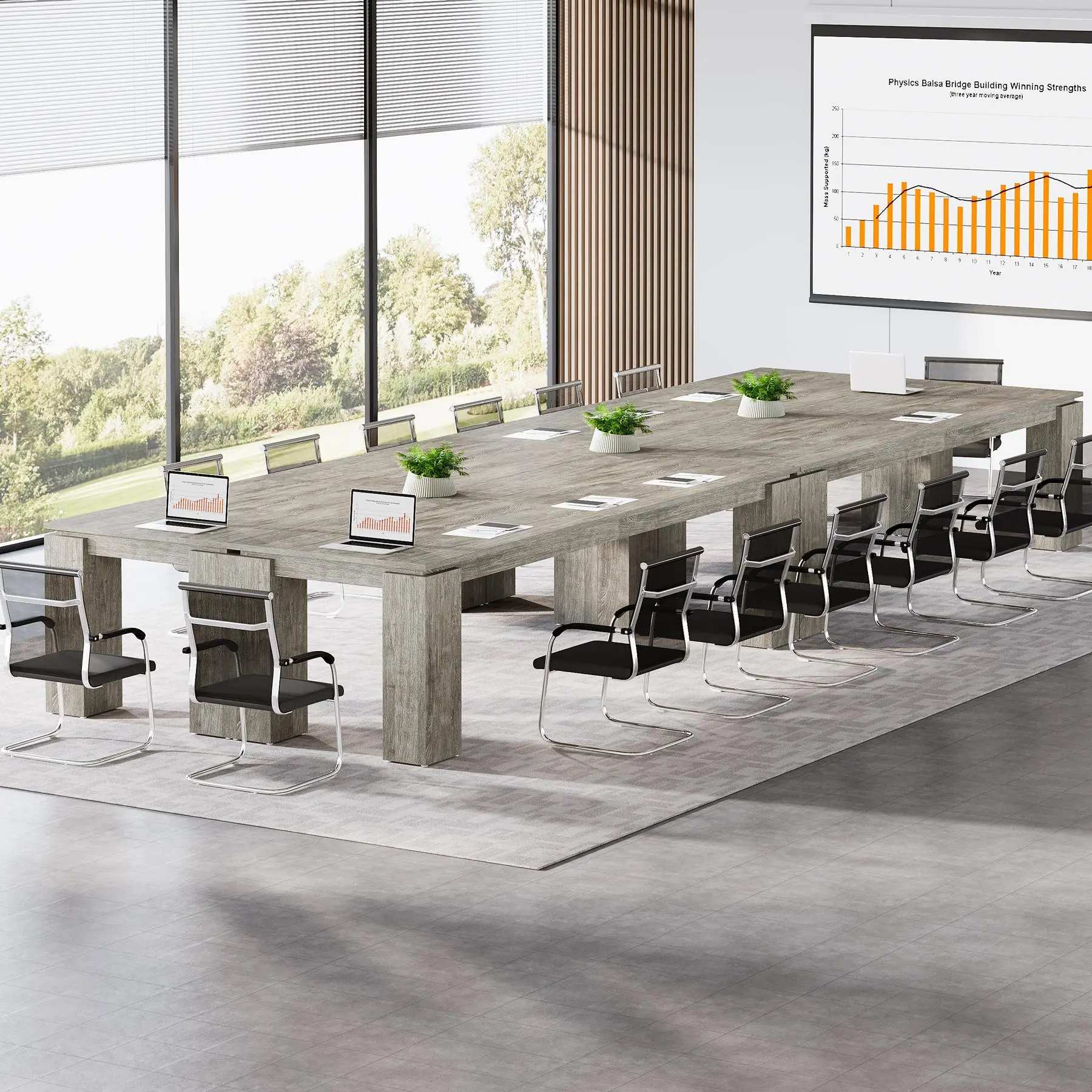 TRIBEWOOD 7 ft Rectangle Conference Table - 86 in Durable Office Desk, Modern Industrial Gray Table for Group Discussion, Training Sessions, Seats 8 People, Assembly Required