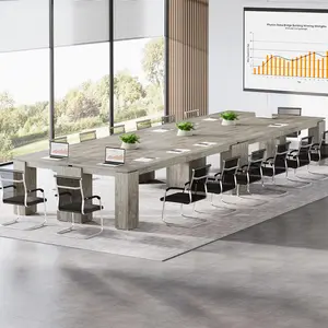 TRIBEWOOD 7 ft Extra Long Conference Table, 86-Inch Office Meeting Room Table, Modern Industrial Rectangle Gray Seminar Desk for 8