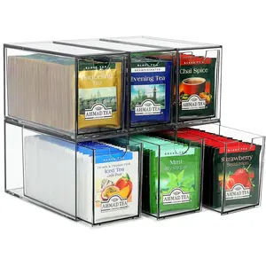 6 Tea Bag Organizer and Storage, Acrylic Tea Bag Holder Organizer, Plastic Tea Drawer Container for Cabinet
