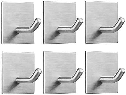 Heavy Duty Adhesive Hooks, Stick on Wall Adhesive Hangers, Strong Stainless Steel Holder, Self Adhesive Hooks for Kitchen Bathroom Home Door Towel Coat Key Robe 4 Packs - 6 Packs