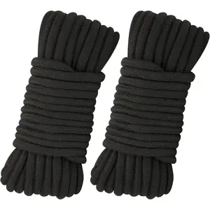 2Pcs 66Ft x 8MM Thick Soft Black Cotton Rope Cord, Multipurpose String for Hanging Clothes, Binding Luggage and Home Decoration