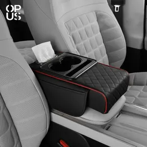 OPUSPORT｜5 in 1 Car Center Console Cover, Multifunctional Embossed PU Leather Arm Rest Cover with Cup Holder/Phone Holder/Pocket/Tissue Holder, Height Enhancement Car Armrest Cushion for Most Cars Christmas Gift New Year Holiday Present