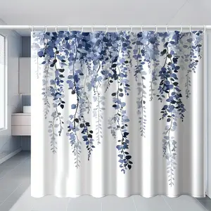 1pc of Dreamy Blue Cascading Plant Printed Shower Curtain Suitable for Home and Hotel Comes with Plastic Hooks and Machine Washable.