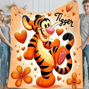 [SummerVibes] DISNEY CLASSIC Tigger Throw Blanket – Cute Disney Tigger  with Hearts and Flowers, "Tigger" Name Design, Soft Fleece Blanket for Kids, Bedroom or Gift