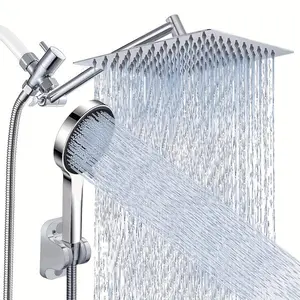 High Pressure Rainfall & Handheld Shower Head Combo with 11'' Extension Arm Adjustable Angle Anti Leak Design Chrome Matte Black