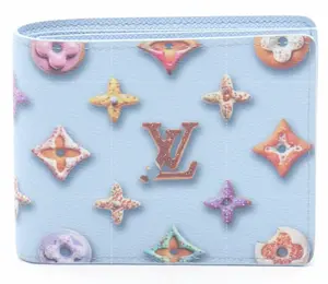 Pre-owned Louis Vuitton Coated Canvas Wallet Portefeuil Slender Monogram Donuts Blueberry Bi fold wallet