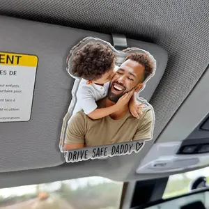 Personalized 1st Father’s Day Gift for Dad – Custom Baby Photo Car Visor Clip, Drive Safe Daddy Acrylic Car Accessory, Gift for Husband